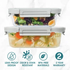 Bentgo Glass Leak-Proof Food Storage Set (4pc) - Pebble/Fog -Bentgo Kitchen Sales Store BGGLSPK10 PEBDTC 03