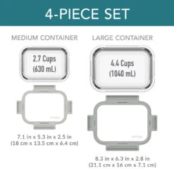 Bentgo Glass Leak-Proof Food Storage Set (4pc) - Pebble/Fog -Bentgo Kitchen Sales Store BGGLSPK10 PEBDTC 08