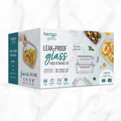 Bentgo Glass Leak-Proof Food Storage Set (4pc) - Pebble/Fog -Bentgo Kitchen Sales Store BGGLSPK10 PEBDTC 09