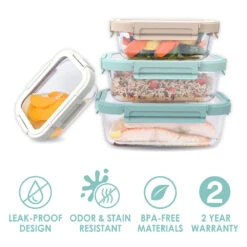 Bentgo Glass Leak-Proof Food Storage Set (8pc) -Bentgo Kitchen Sales Store BGGLSPK2 CO 3