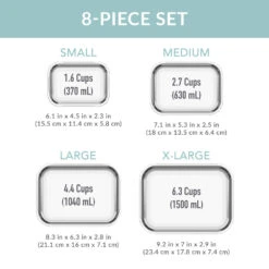 Bentgo Glass Leak-Proof Food Storage Set (8pc) -Bentgo Kitchen Sales Store BGGLSPK2 CO 7
