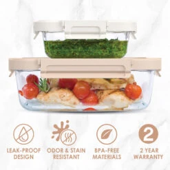 Bentgo Glass Leak-Proof Food Storage Set (4pc) - Pearl/Sand 10 Bentgo Glass Leak-Proof Food Storage Set (4pc) - Pearl/Sand -Bentgo Kitchen Sales Store BGGLSPK4DTC 3