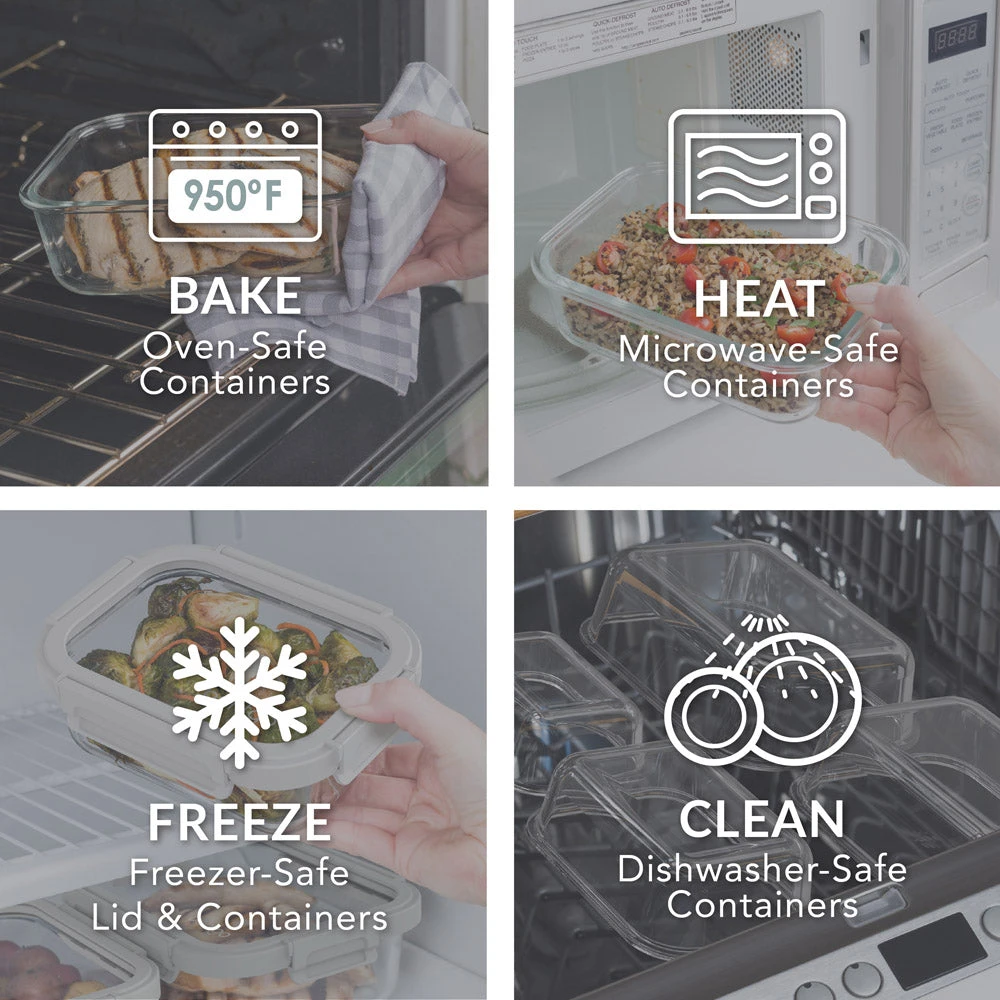 Bentgo Glass Leak-Proof Food Storage Set (4pc) - Pearl/Sand 4 Bentgo Glass Leak-Proof Food Storage Set (4pc) - Pearl/Sand - Image 4