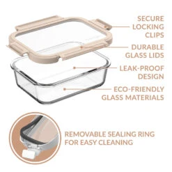 Bentgo Glass Leak-Proof Food Storage Set (4pc) - Pearl/Sand 13 Bentgo Glass Leak-Proof Food Storage Set (4pc) - Pearl/Sand -Bentgo Kitchen Sales Store BGGLSPK4DTC 6