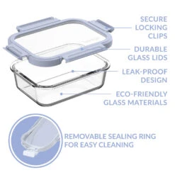 Bentgo Glass Leak-Proof Food Storage Set (4pc) - Frost/Periwinkle -Bentgo Kitchen Sales Store BGGLSPK5DTC 6