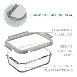 Bentgo Glass Leak-Proof Food Storage Set (4pc) - Pebble/Stone -Bentgo Kitchen Sales Store BGGLSPK8 PEBATFDTC 6