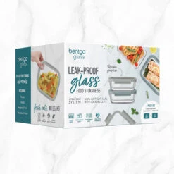 Bentgo Glass Leak-Proof Food Storage Set (4pc) - Pebble/Stone -Bentgo Kitchen Sales Store BGGLSPK8 PEBATFDTC 8