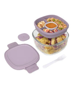 Lavender Glass Leak-Proof Salad Container