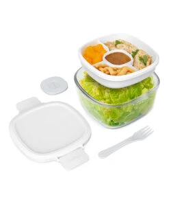 White Glass Leak-Proof Salad Container